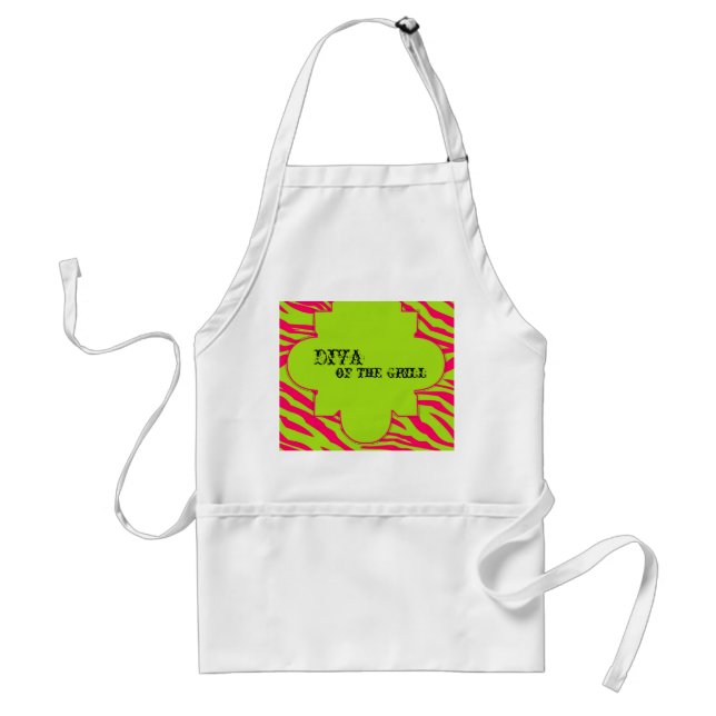 Hot Pink Lime Zebra Print Animal Pattern Apron (Front)