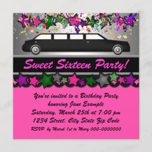 Hot Pink Limousine Birthday Party Invitation
