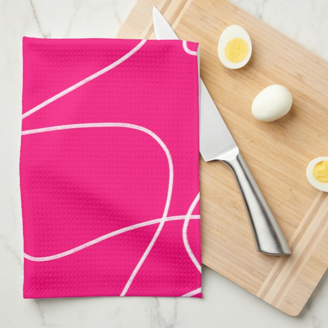 Hot Pink Line Art  Kitchen Towel (Quarter Fold)