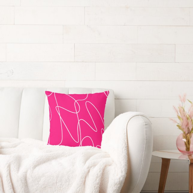 Hot Pink Line Art  Throw Pillow (Couch)