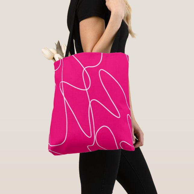 Hot Pink Line Art  Tote Bag (Close Up)