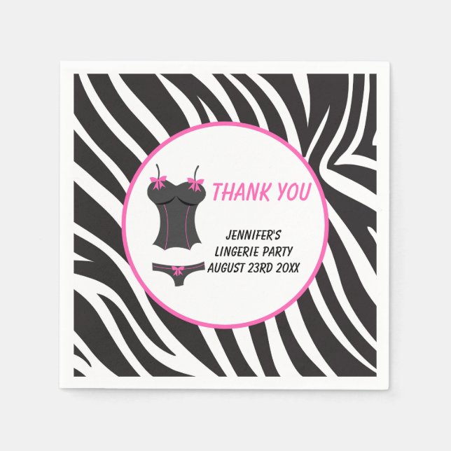 Hot Pink Lingerie Party Thank You Napkins (Front)