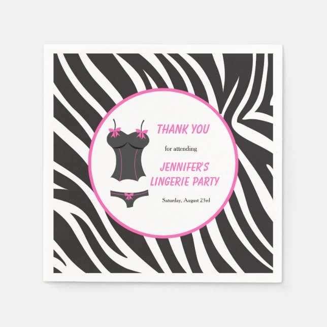 Hot Pink Lingerie Party Thank You Napkins (Front)