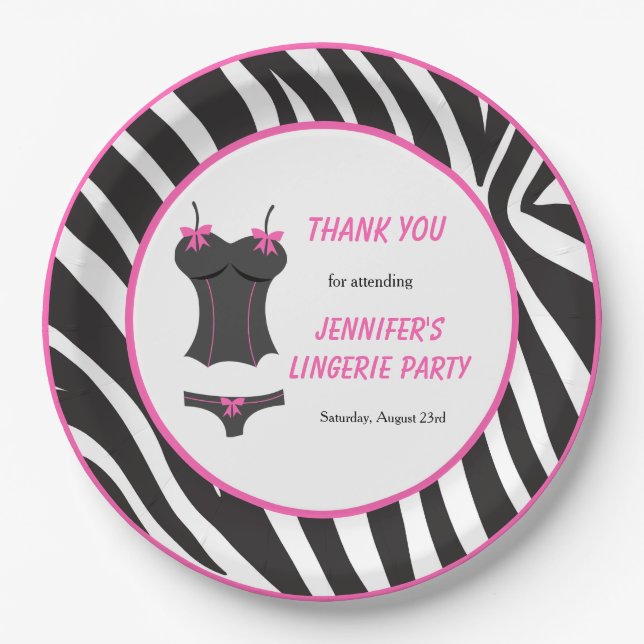Hot Pink Lingerie Party Thank You Paper Plates (Front)