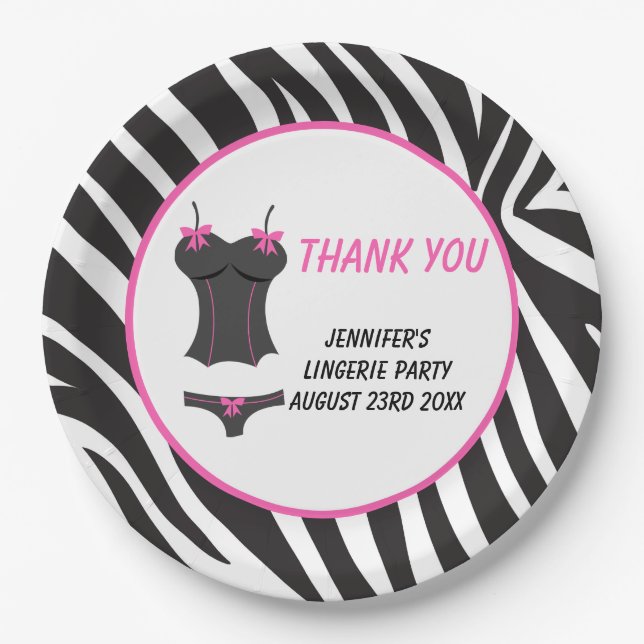 Hot Pink Lingerie Party Thank You Paper Plates (Front)