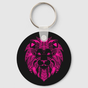Hot Pink Lion Head Keychain