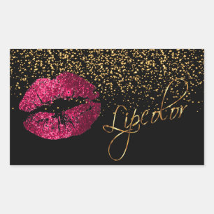 Hot Pink Lipcolor with Gold Confetti Rectangular Sticker