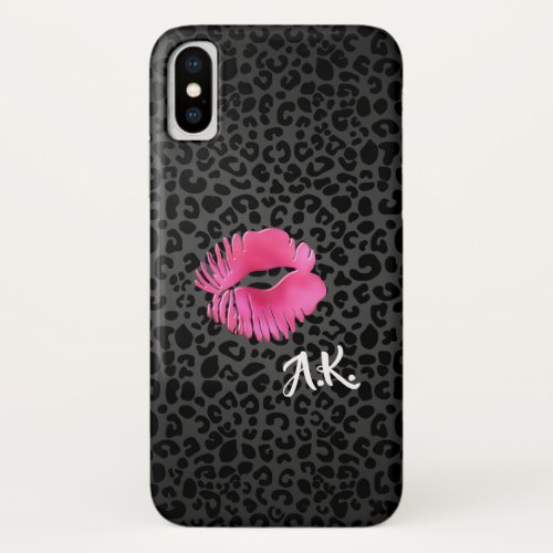 Hot Pink Lipgloss Kiss Black Leopard With Monogram iPhone X Case