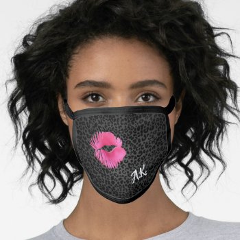 Hot Pink Lipgloss Kiss Black Leopard With Monogram Face Mask by ohsogirly at Zazzle
