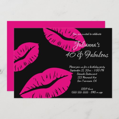 Hot Pink Lips 40 and Fabulous Birthday Invitation