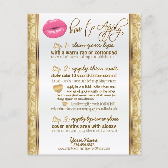 Hot Pink Lips and Gold Damask Instructions Flyer (Front)