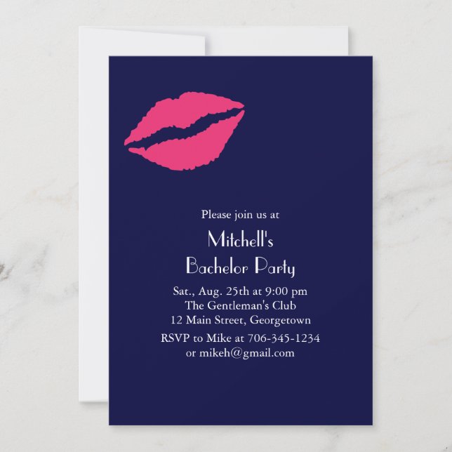 Hot Pink Lips Bachelor Party Invitation (blue) (Front)