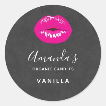 Hot Pink Lips Glamorous Candle Or Soap Scent Classic Round Sticker by Mirribug at Zazzle
