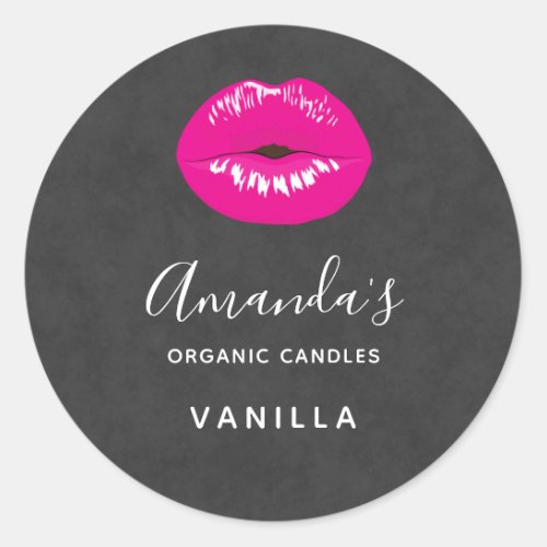 Hot Pink Lips Glamorous Candle or Soap Scent Classic Round Sticker