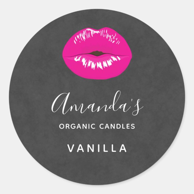 Hot Pink Lips Glamorous Candle or Soap Scent Classic Round Sticker (Front)