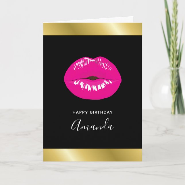Hot Pink Lips Glamorous Girl Birthday Card (Front)