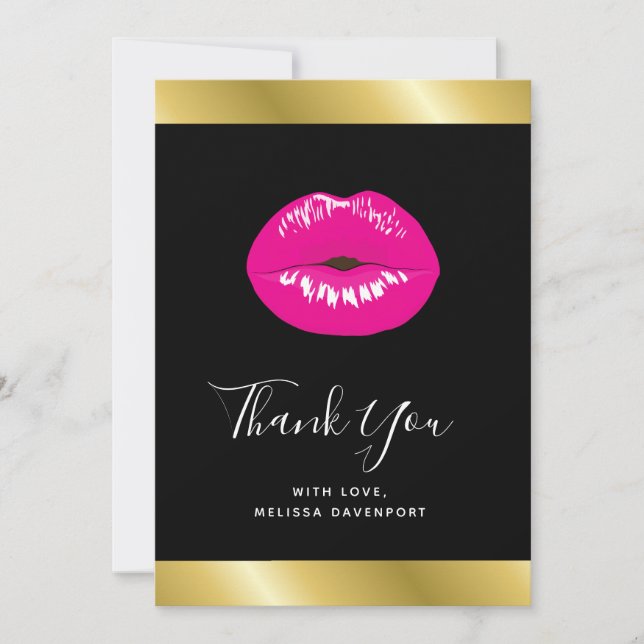 Hot Pink Lips Glamorous Girl Thank You Card (Front)