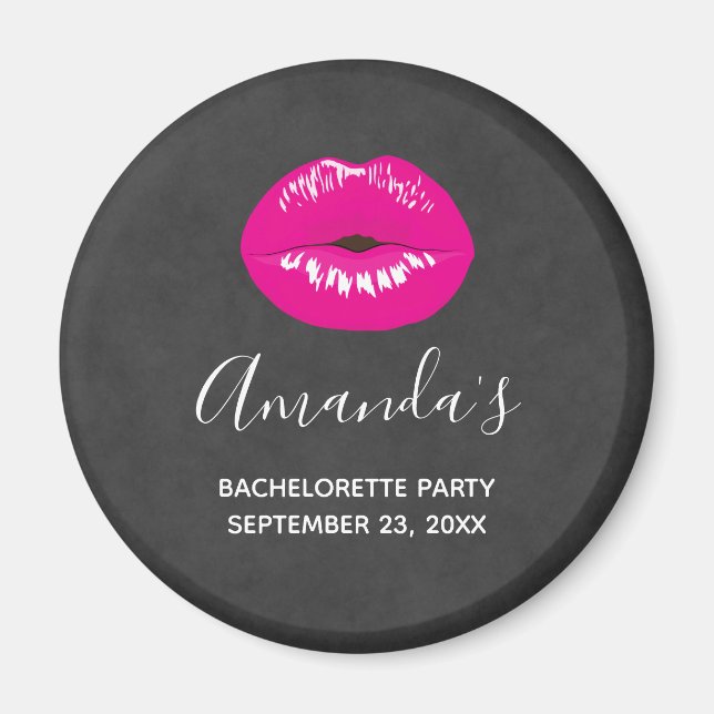 Hot Pink Lips Glamorous Illustration Bachelorette Magnet (Front)