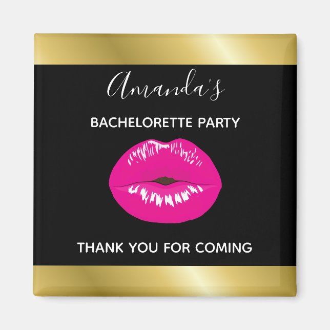 Hot Pink Lips Glamorous Illustration Bachelorette Magnet (Front)