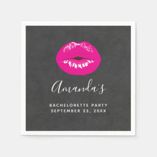 Hot Pink Lips Glamorous Illustration Bachelorette Napkins