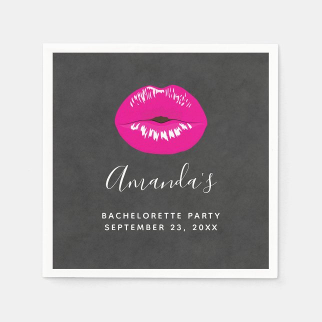Hot Pink Lips Glamorous Illustration Bachelorette Napkins (Front)