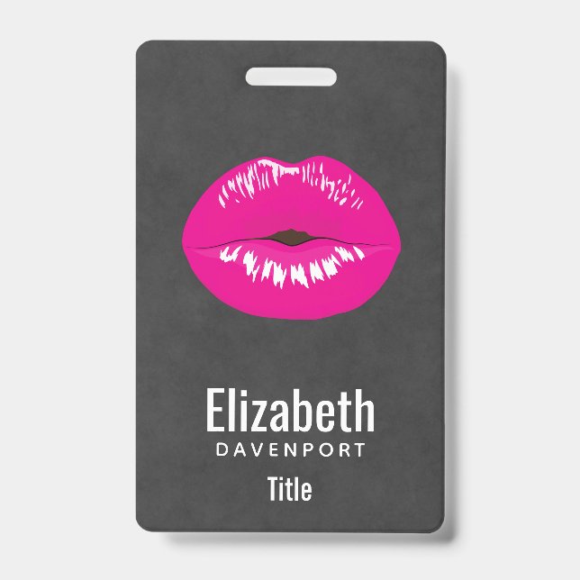 Hot Pink Lips Glamorous Illustration Badge (Front)
