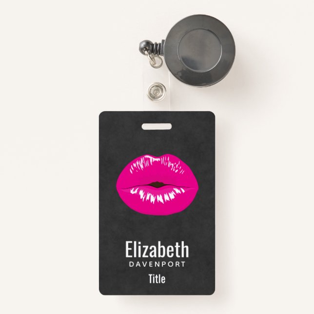 Hot Pink Lips Glamorous Illustration Badge (Front with Retractable)