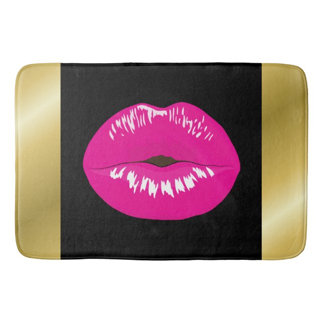 Hot Pink Lips Glamorous Illustration Bath Mat (Front)