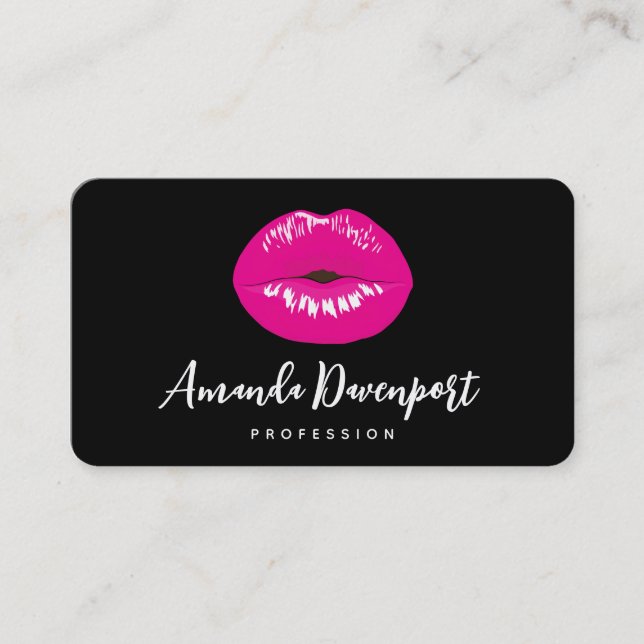 Hot Pink Lips Glamorous Illustration Business Card (Front)