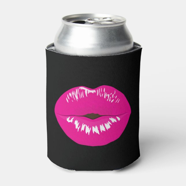 Hot Pink Lips Glamorous Illustration Can Cooler (Can Front)