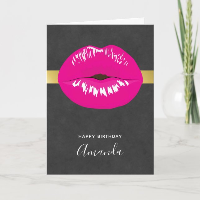 Hot Pink Lips Glamorous Illustration Card (Front)