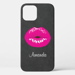 Hot Pink Lips Glamorous Illustration iPhone 12 Case