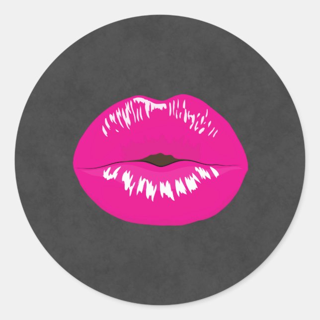 Hot Pink Lips Glamorous Illustration Classic Round Sticker (Front)