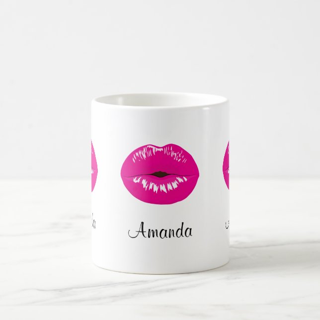 Hot Pink Lips Glamorous Illustration Coffee Mug (Center)