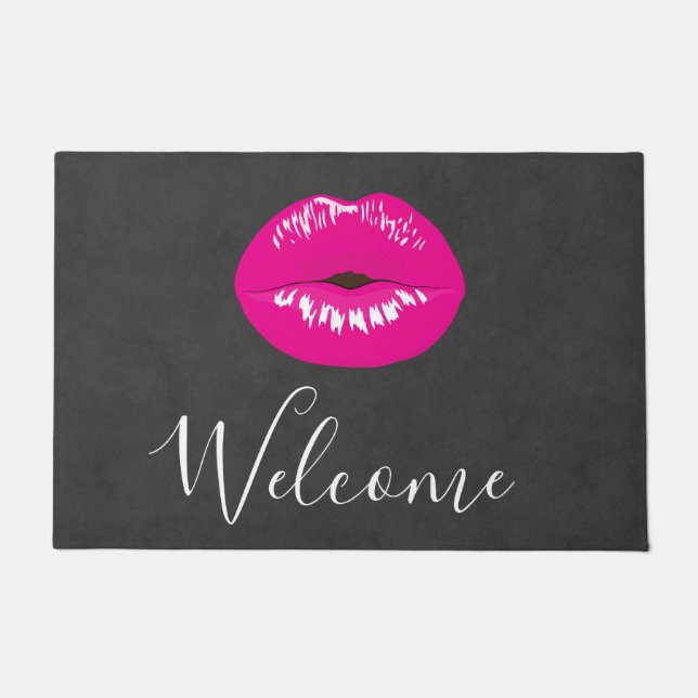 Hot Pink Lips Glamorous Illustration Doormat (Front)