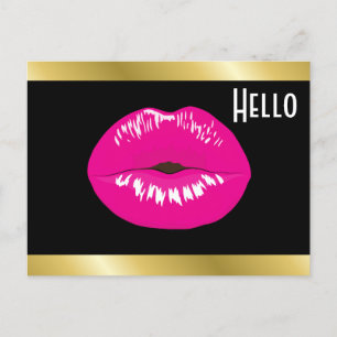 Hot Pink Lips Glamorous Illustration Hello Postcard