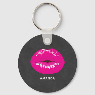 Hot Pink Lips Glamorous Illustration Keychain