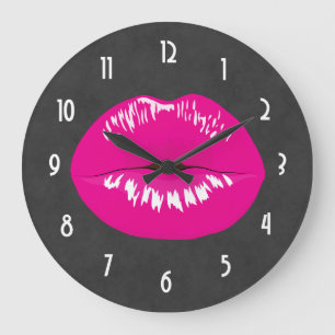 Hot Pink Lips Glamorous Illustration Large Clock