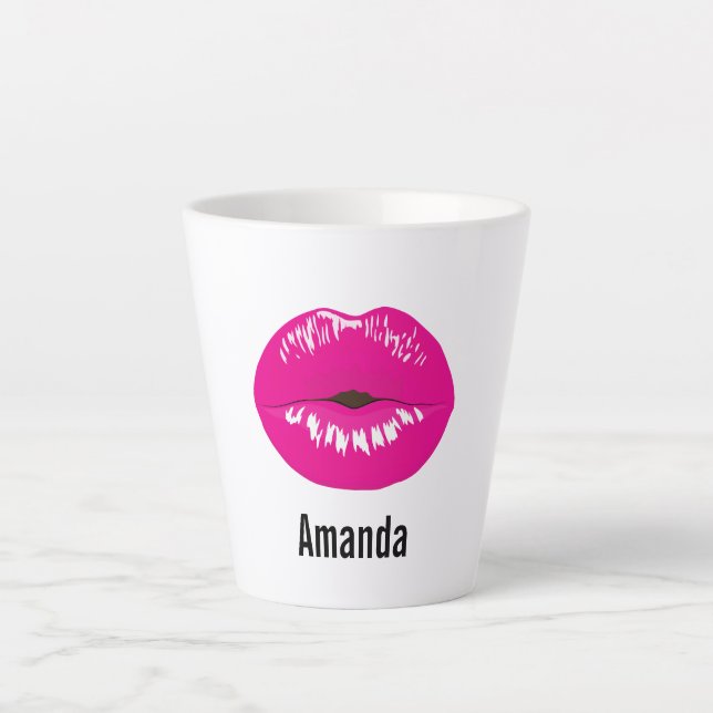 Hot Pink Lips Glamorous Illustration Latte Mug (Front)
