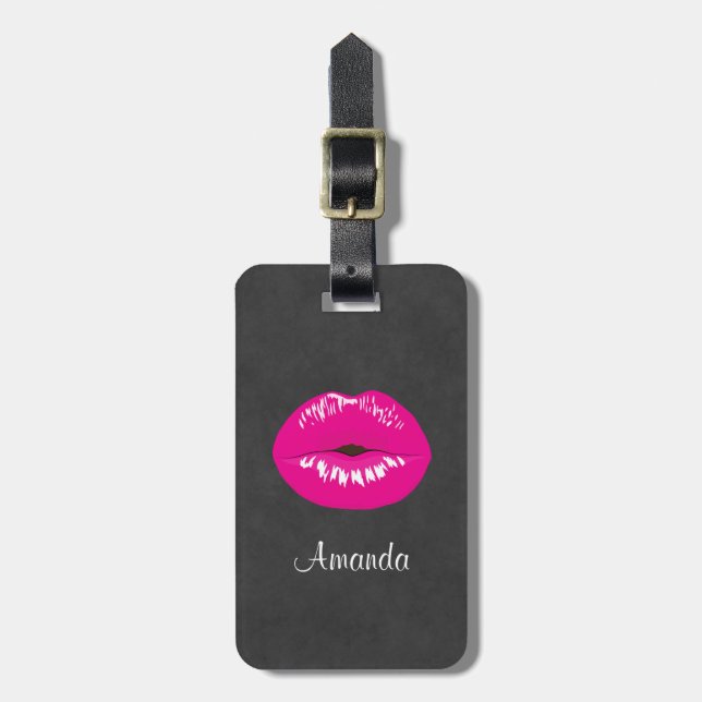 Hot Pink Lips Glamorous Illustration Luggage Tag (Front Vertical)