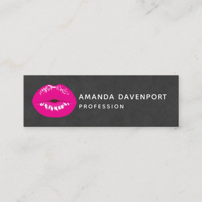 Hot Pink Lips Glamorous Illustration Mini Business Card (Front)