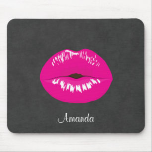 Hot Pink Lips Glamorous Illustration Mouse Pad