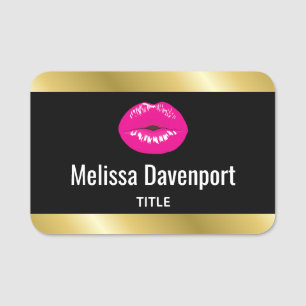 Hot Pink Lips Glamorous Illustration Name Tag