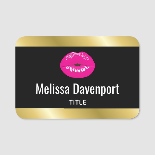 Hot Pink Lips Glamorous Illustration Name Tag (Front)