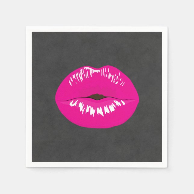 Hot Pink Lips Glamorous Illustration Napkins (Front)