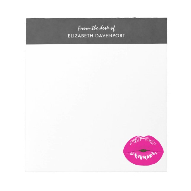 Hot Pink Lips Glamorous Illustration Notepad (Front)