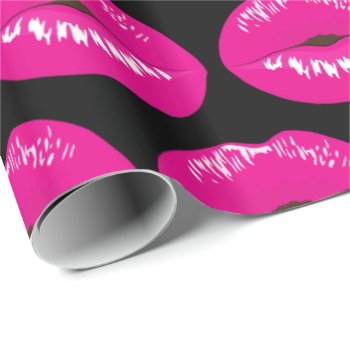 Hot Pink Lips Glamorous Illustration Pattern Wrapping Paper by Mirribug at Zazzle
