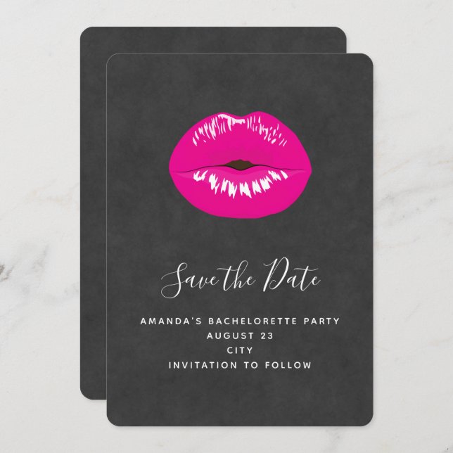 Hot Pink Lips Glamorous Illustration Save The Date (Front/Back)