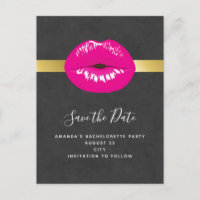 Hot Pink Lips Glamorous Illustration Save the Date