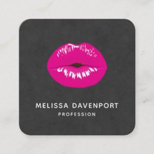 Hot Pink Lips Glamorous Illustration Square Business Card